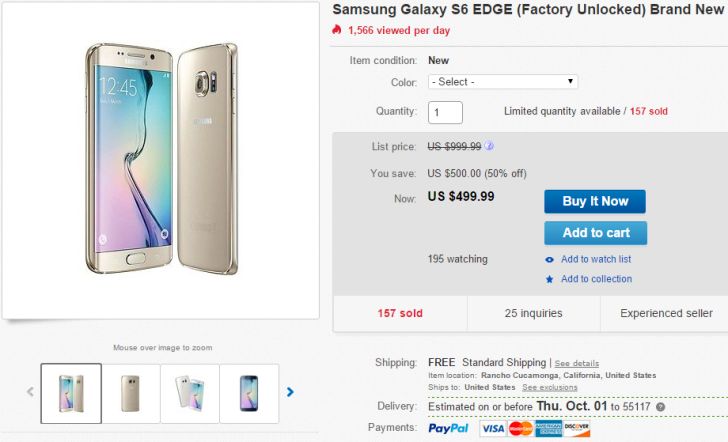 Fotografía - [Offre Alerte] New Unlocked Samsung Galaxy S6 Bord (G925i) en vente pour 499 $ sur eBay